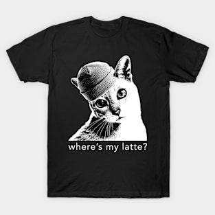 Hipster Cat // where's my latte? T-Shirt